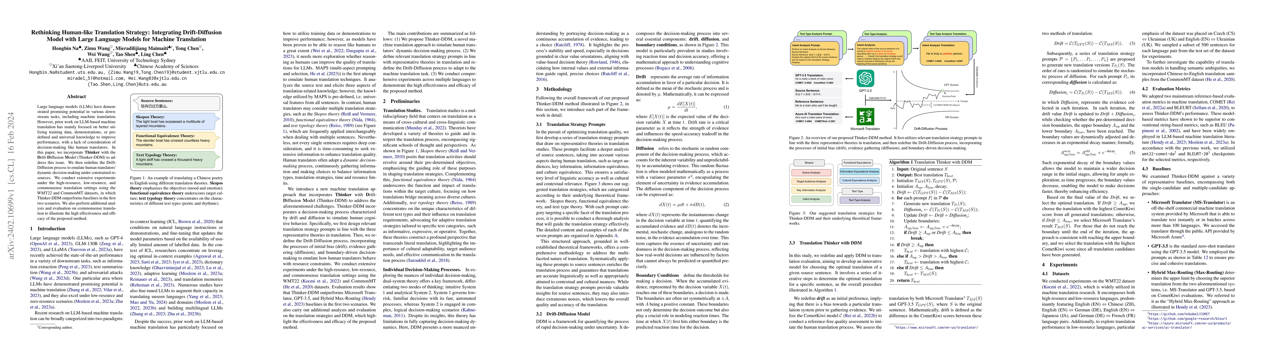 Thumbnail for Rethinking Human-like Translation Strategy: Integrating Drift-Diffusion
  Model with Large Language Models for Machine Translation