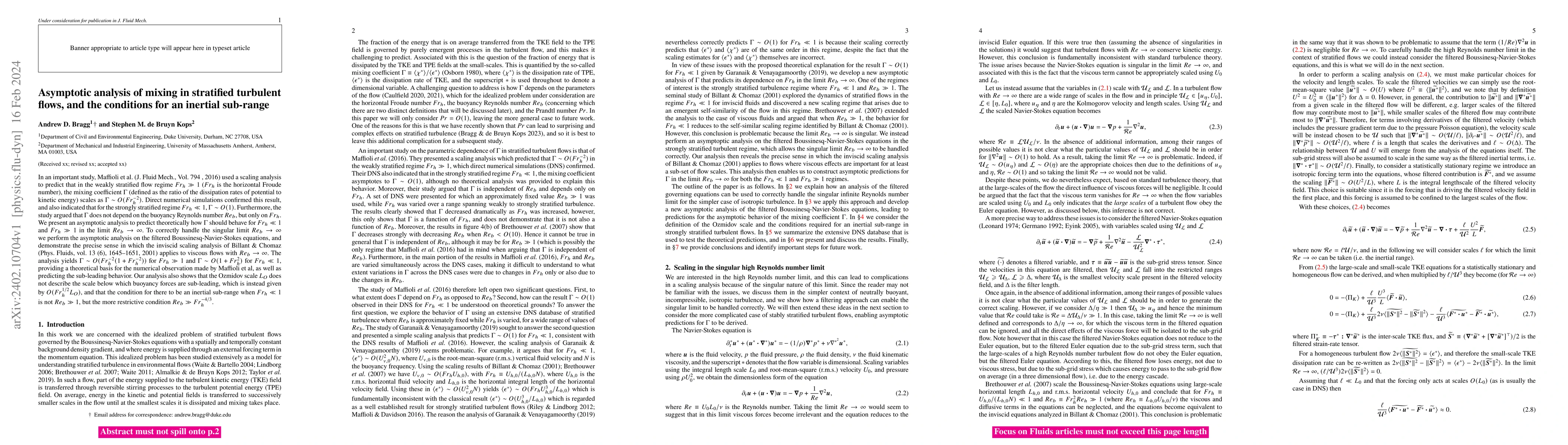 Thumbnail for Asymptotic analysis of mixing in stratified turbulent flows, and the
  conditions for an inertial sub-range