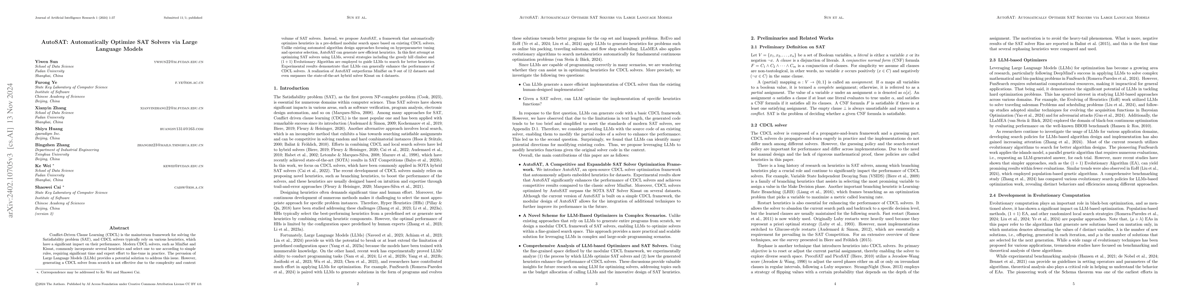 Thumbnail for AutoSAT: Automatically Optimize SAT Solvers via Large Language Models