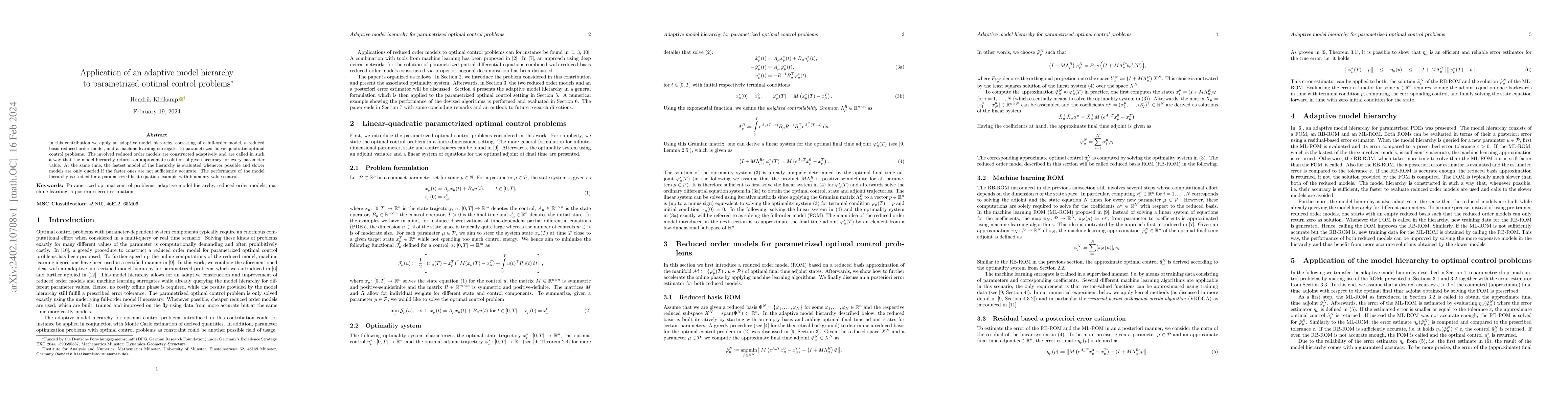 Thumbnail for Application of an adaptive model hierarchy to parametrized optimal
  control problems