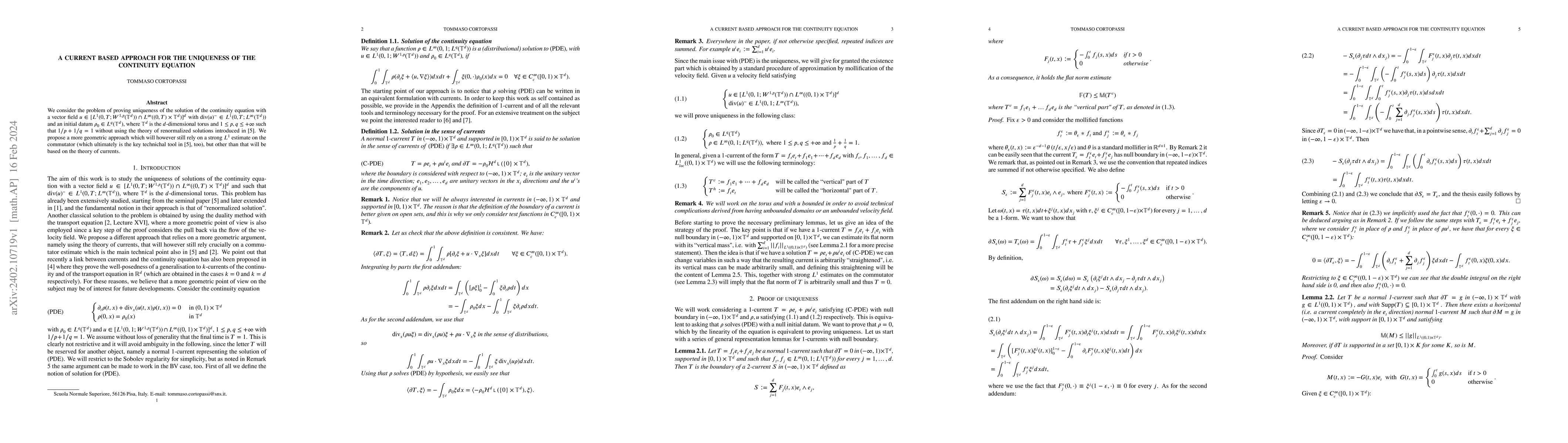 Thumbnail for A current based approach for the uniqueness of the continuity equation