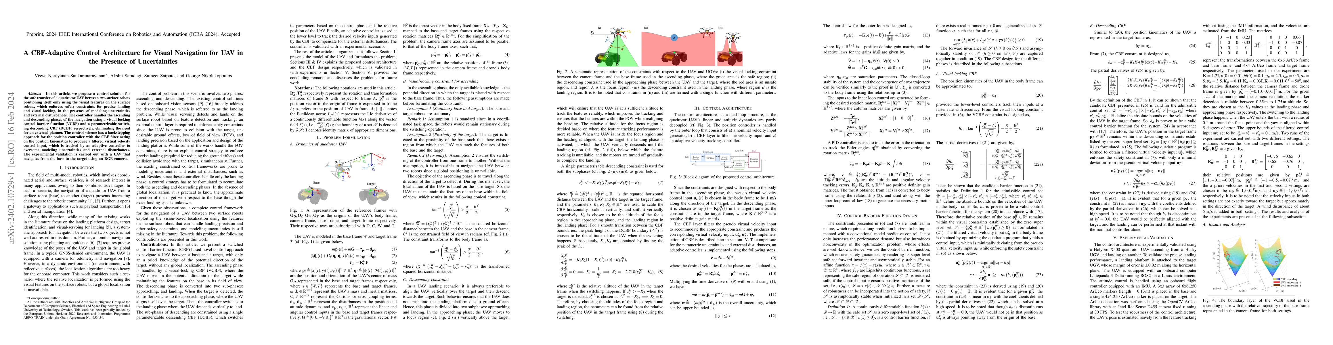 Thumbnail for A CBF-Adaptive Control Architecture for Visual Navigation for UAV in the
  Presence of Uncertainties
