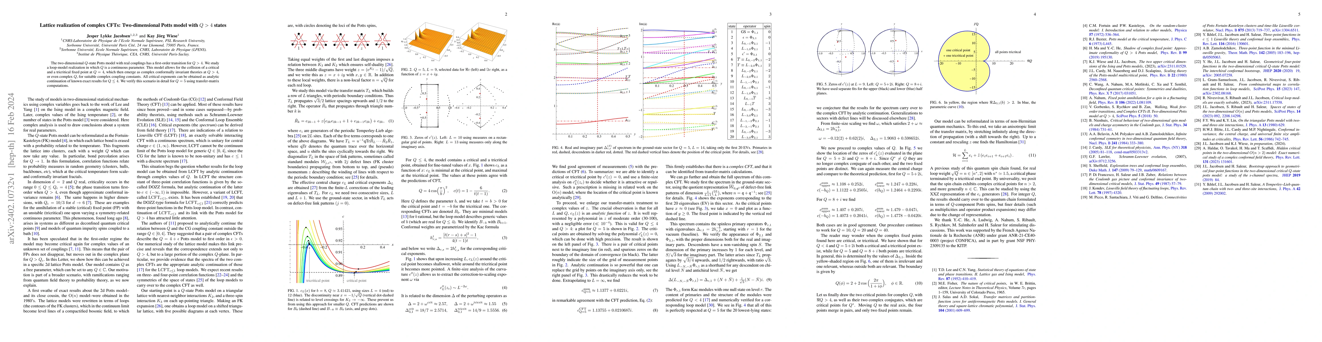 Thumbnail for Lattice realization of complex CFTs: Two-dimensional Potts model with
  $Q>4$ states