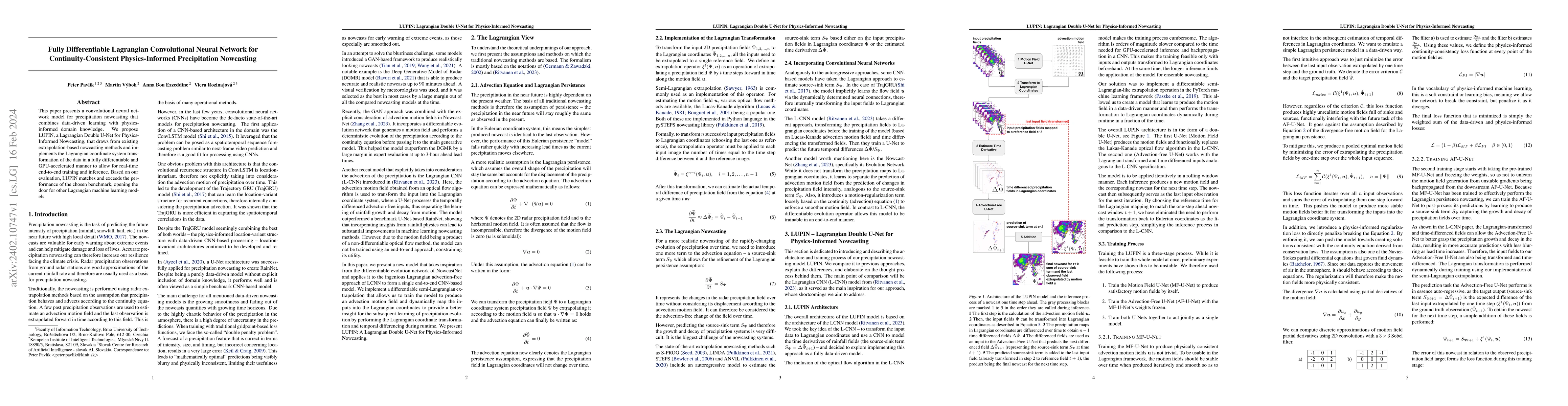 Thumbnail for Fully Differentiable Lagrangian Convolutional Neural Network for
  Continuity-Consistent Physics-Informed Precipitation Nowcasting