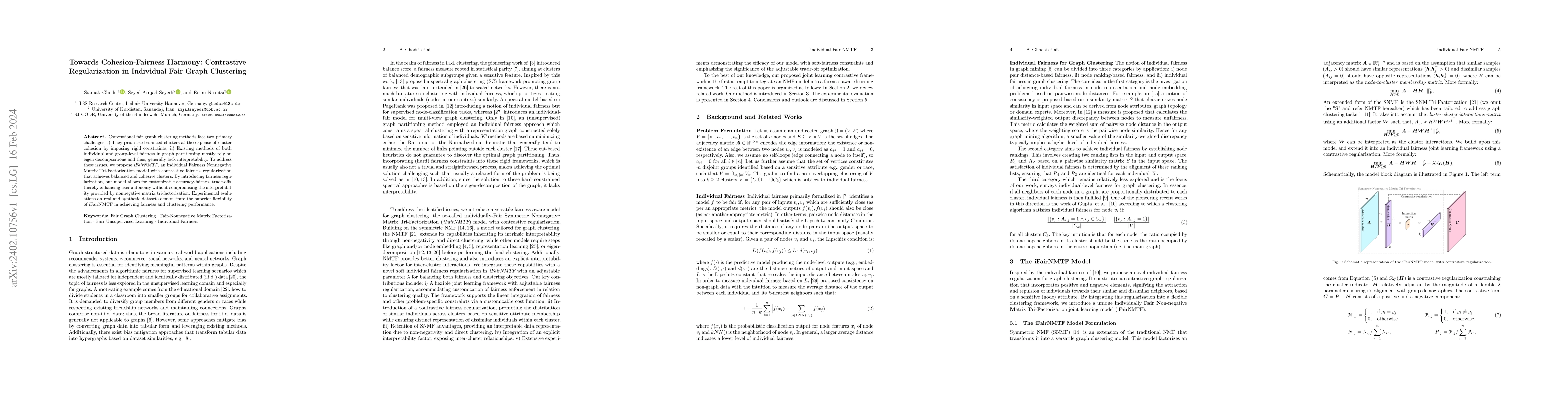 Thumbnail for Towards Cohesion-Fairness Harmony: Contrastive Regularization in
  Individual Fair Graph Clustering