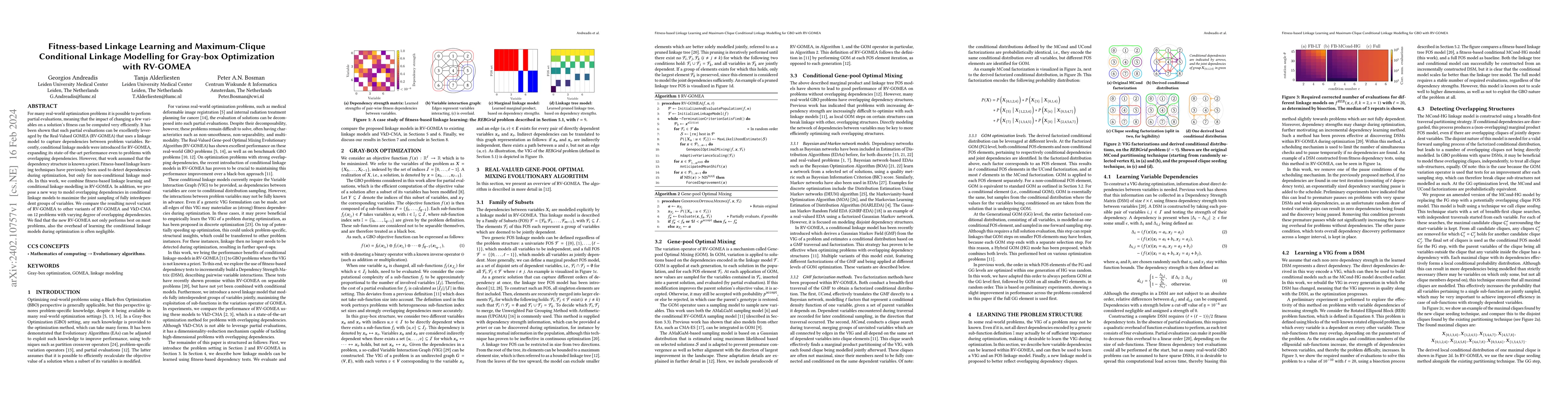 Thumbnail for Fitness-based Linkage Learning and Maximum-Clique Conditional Linkage
  Modelling for Gray-box Optimization with RV-GOMEA