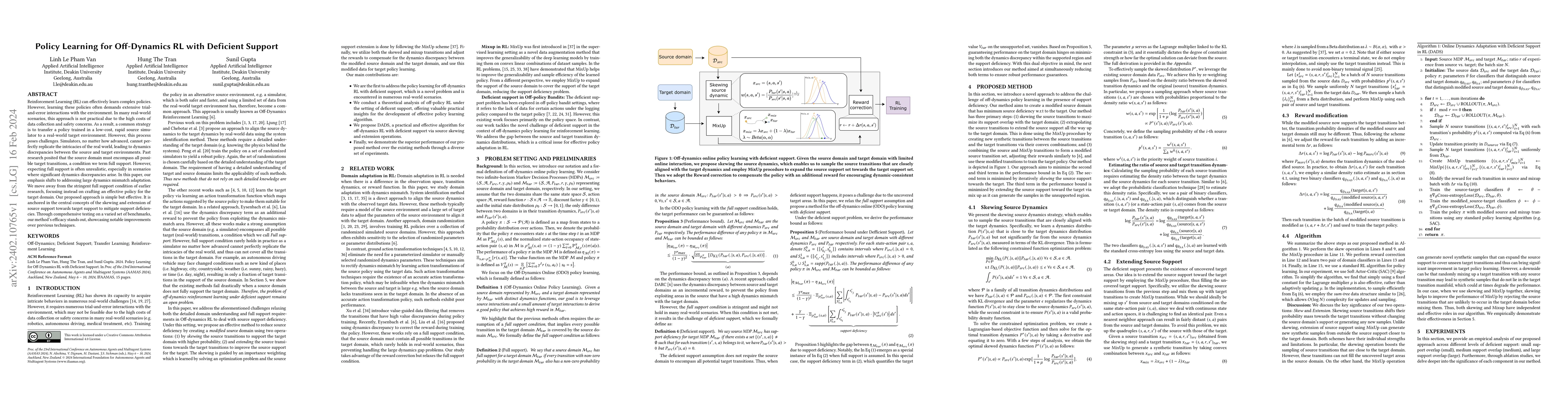 Thumbnail for Policy Learning for Off-Dynamics RL with Deficient Support