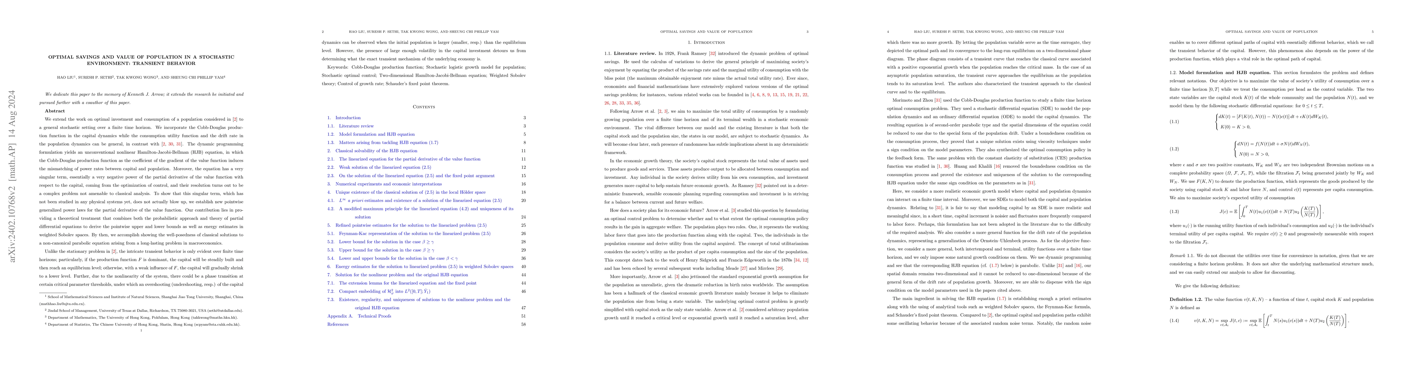 Thumbnail for Optimal Savings and Value of Population in A Stochastic Environment:
  Transient Behavior