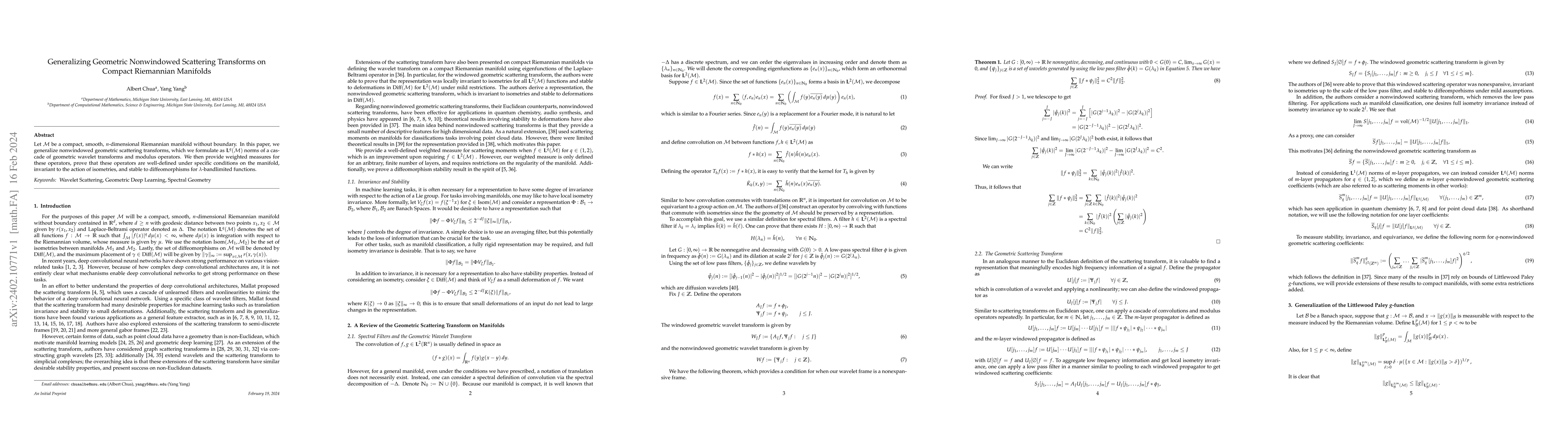 Thumbnail for Generalizing Geometric Nonwindowed Scattering Transforms on Compact
  Riemannian Manifolds