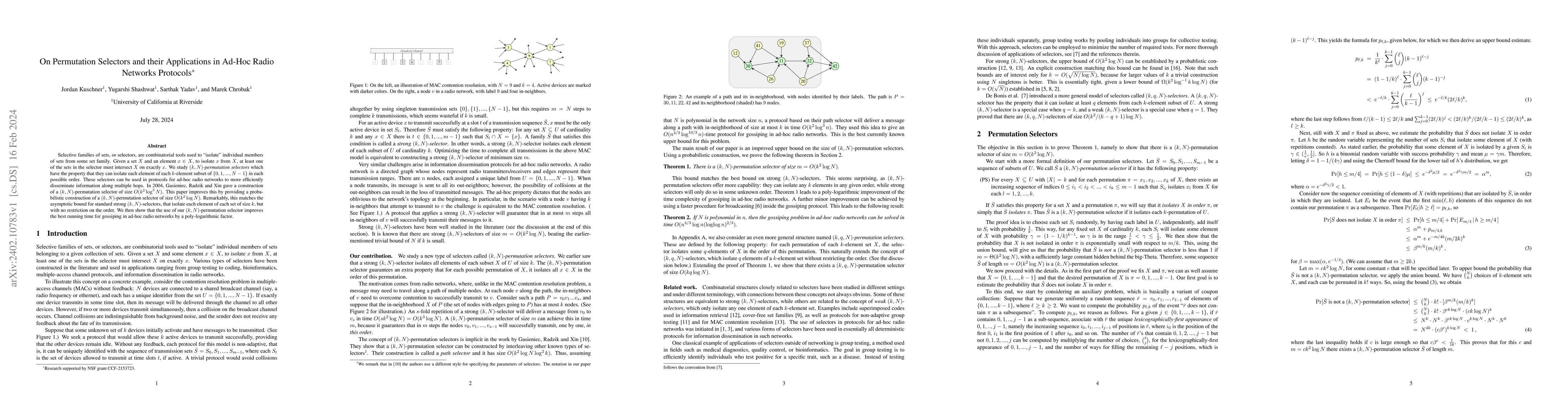 Thumbnail for On Permutation Selectors and their Applications in Ad-Hoc Radio Networks
  Protocols
