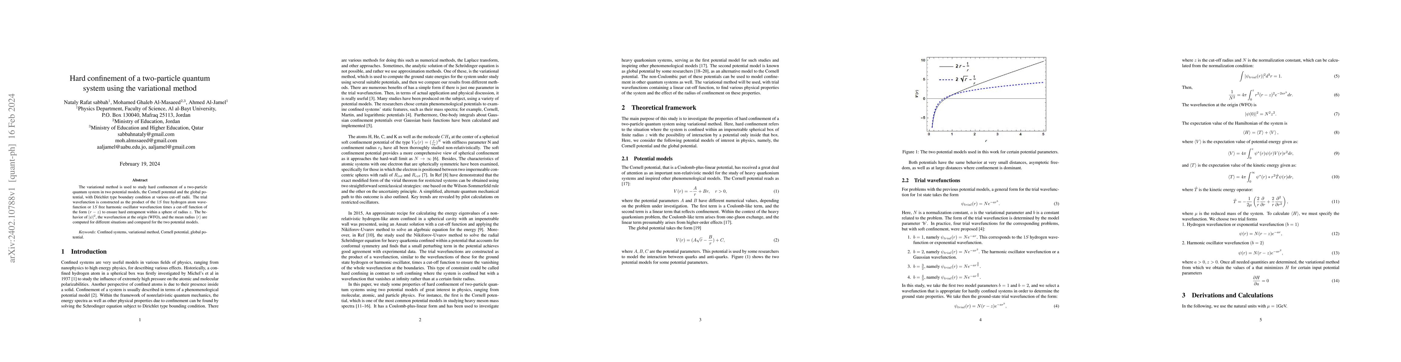 Thumbnail for Hard confinement of a two-particle quantum system using the variational
  method