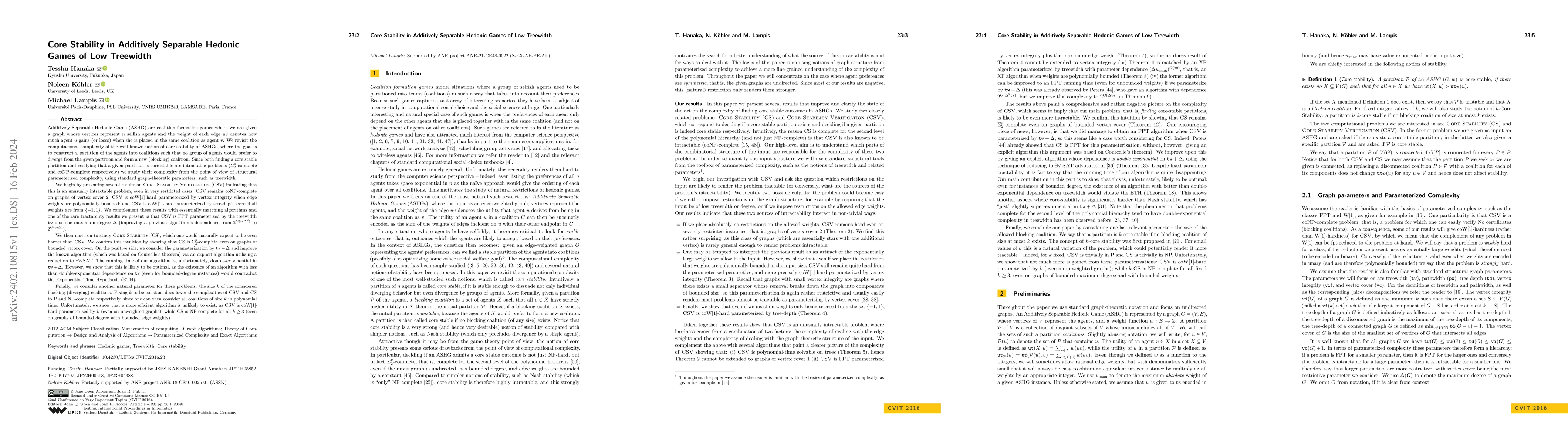 Thumbnail for Core Stability in Additively Separable Hedonic Games of Low Treewidth