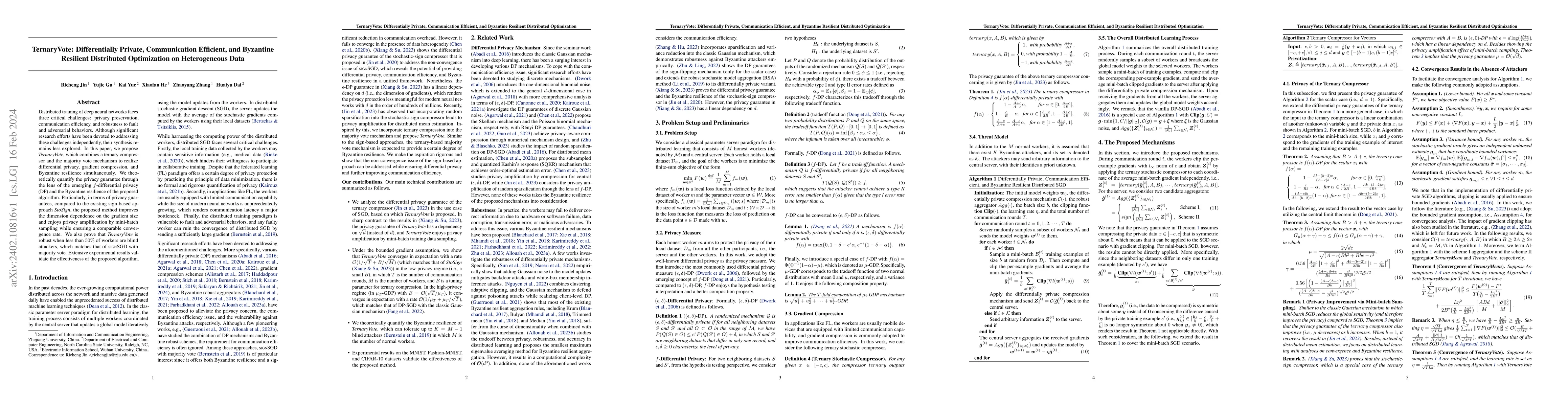 Thumbnail for TernaryVote: Differentially Private, Communication Efficient, and
  Byzantine Resilient Distributed Optimization on Heterogeneous Data