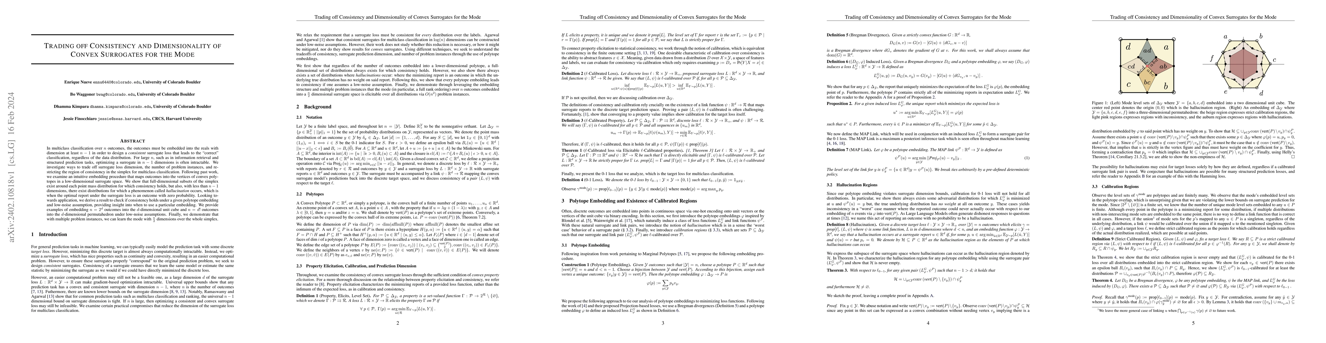 Thumbnail for Trading off Consistency and Dimensionality of Convex Surrogates for the
  Mode
