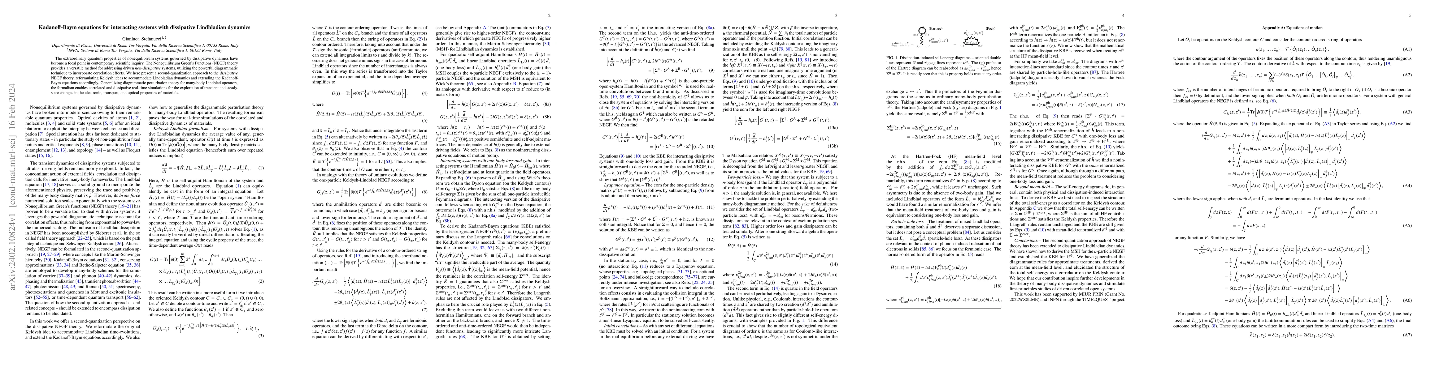 Thumbnail for Kadanoff-Baym equations for interacting systems with dissipative
  Lindbladian dynamics