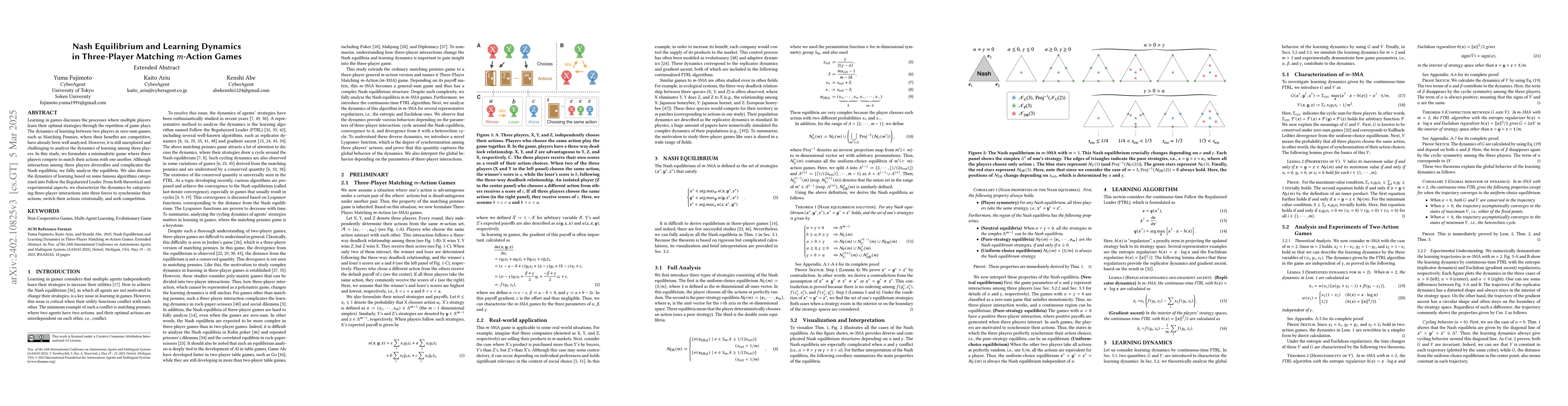 Thumbnail for Nash Equilibrium and Learning Dynamics in Three-Player Matching
  $m$-Action Games