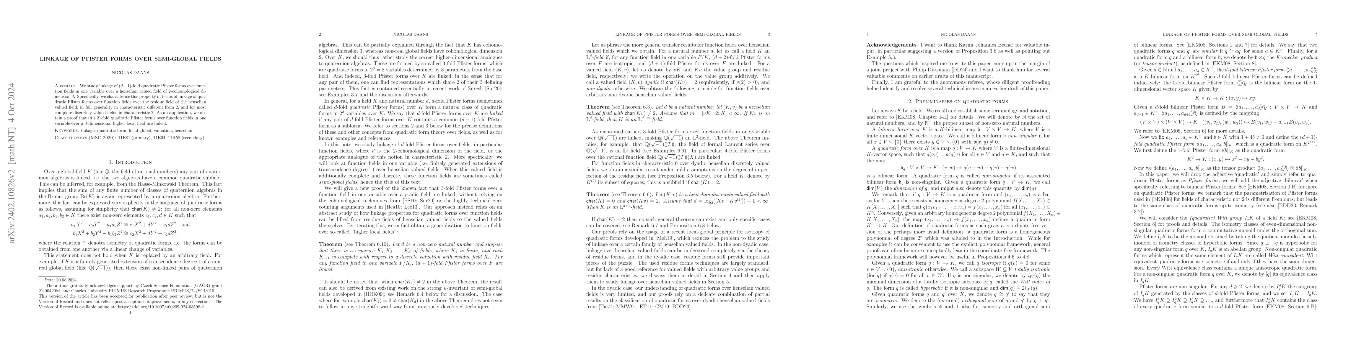 Thumbnail for Linkage of Pfister forms over semi-global fields
