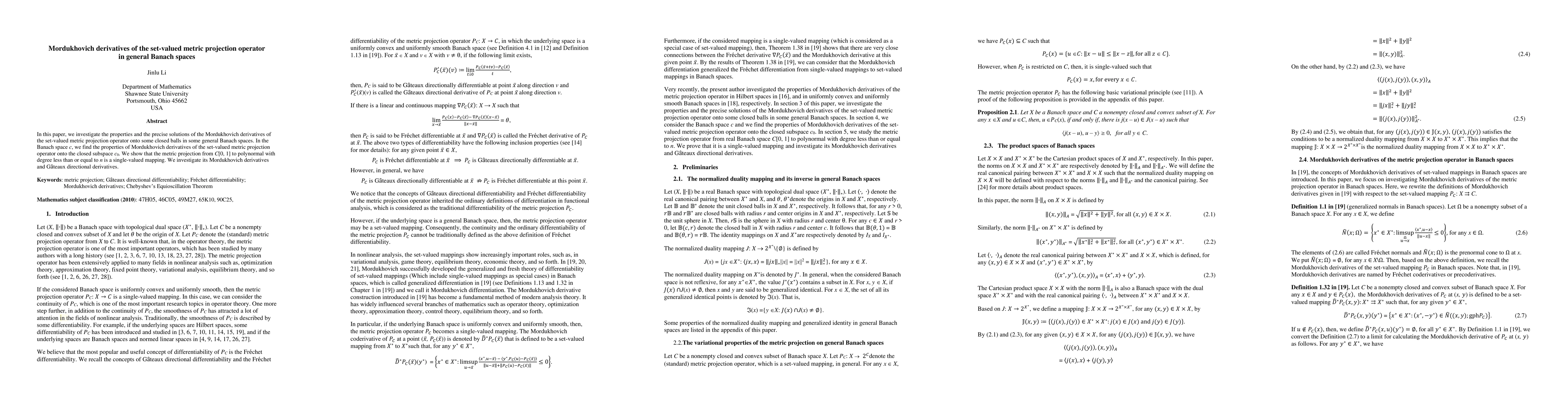 Thumbnail for Mordukhovich derivatives of the set-valued metric projection operator in
  general Banach spaces