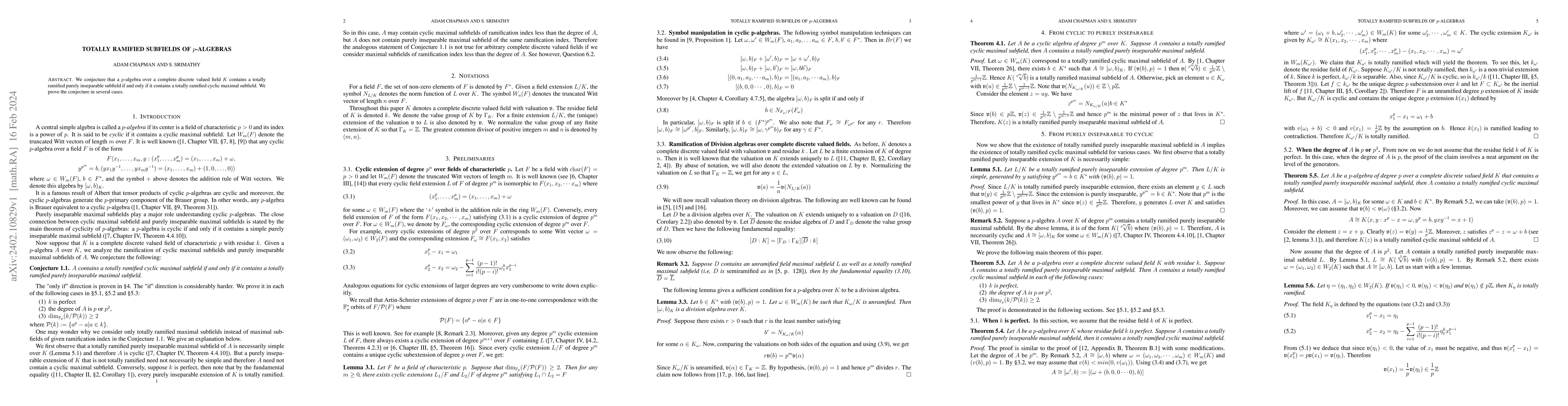 Thumbnail for Totally ramified subfields of $p$-Algebras