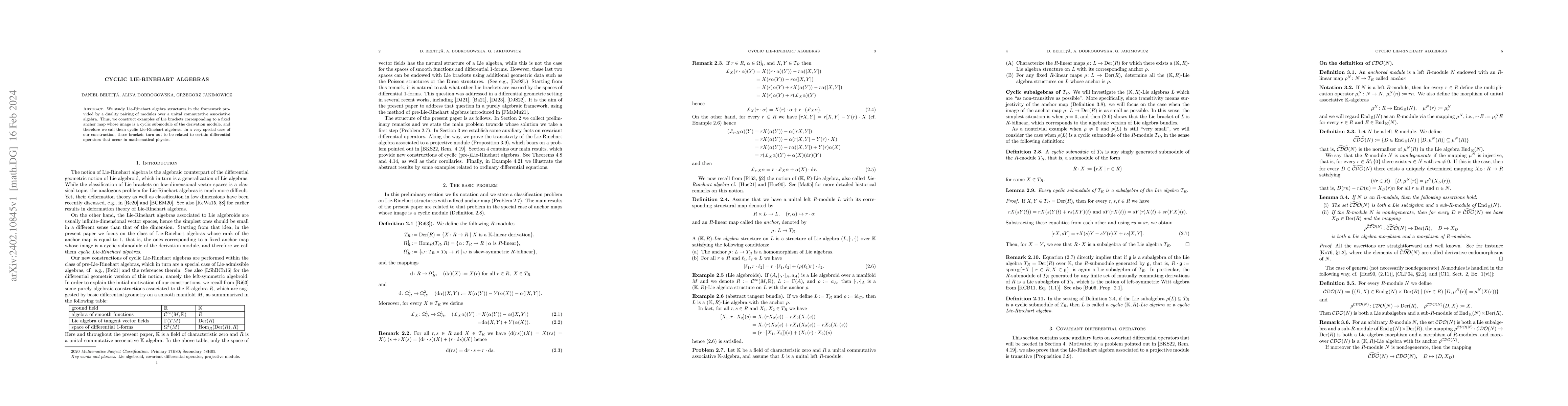 Thumbnail for Cyclic Lie-Rinehart algebras