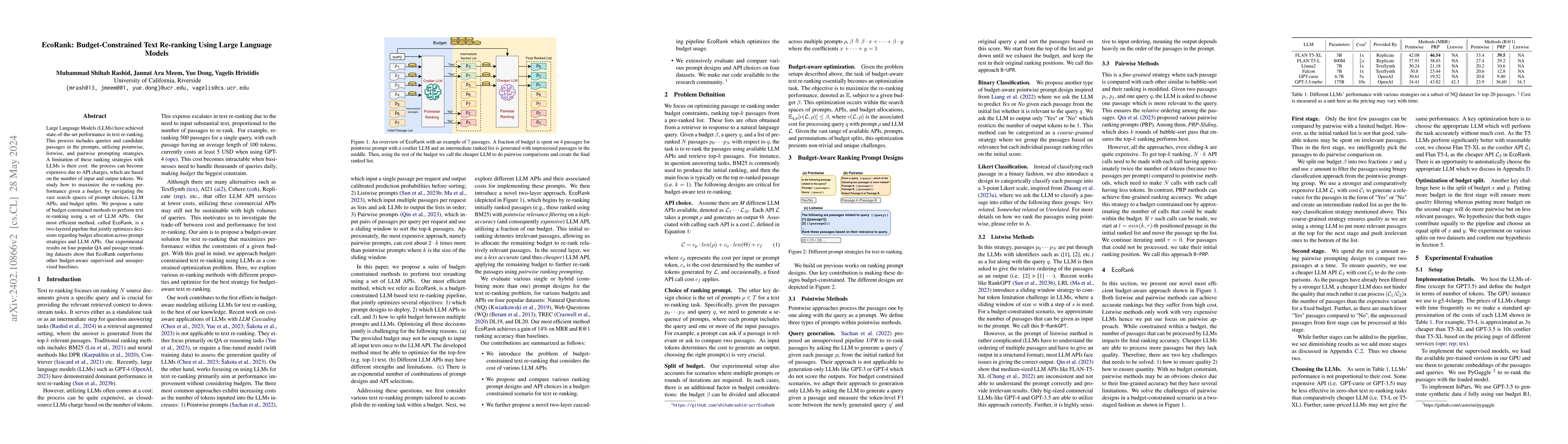 Thumbnail for EcoRank: Budget-Constrained Text Re-ranking Using Large Language Models
