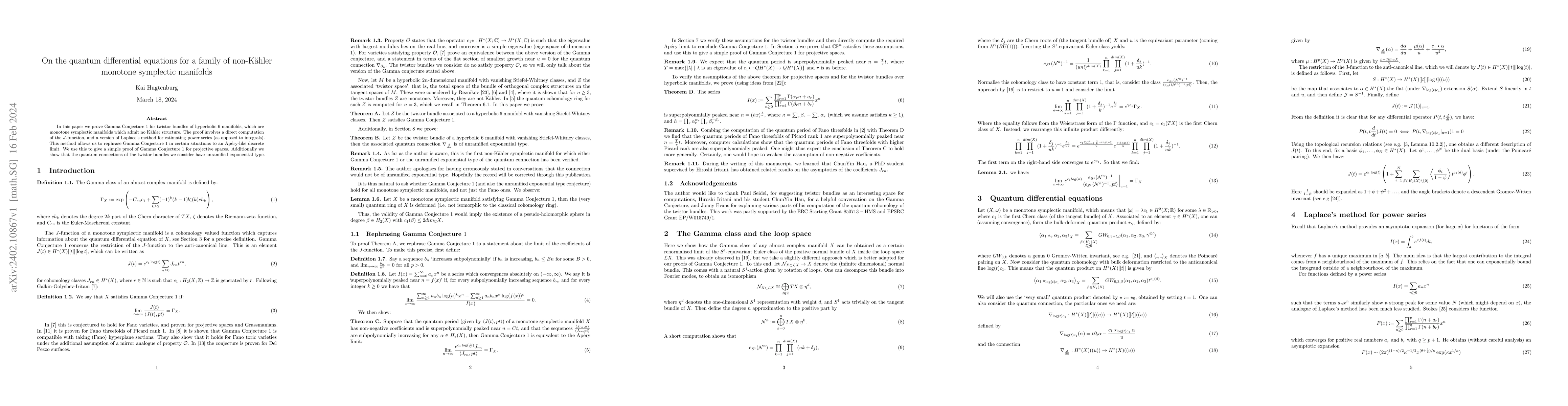 Thumbnail for On the quantum differential equations for a family of non-K\"ahler
  monotone symplectic manifolds