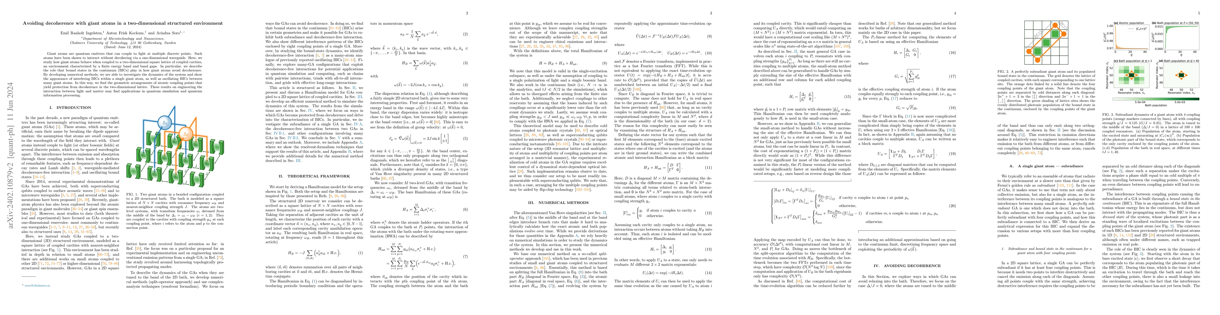 Thumbnail for Avoiding decoherence with giant atoms in a two-dimensional structured
  environment