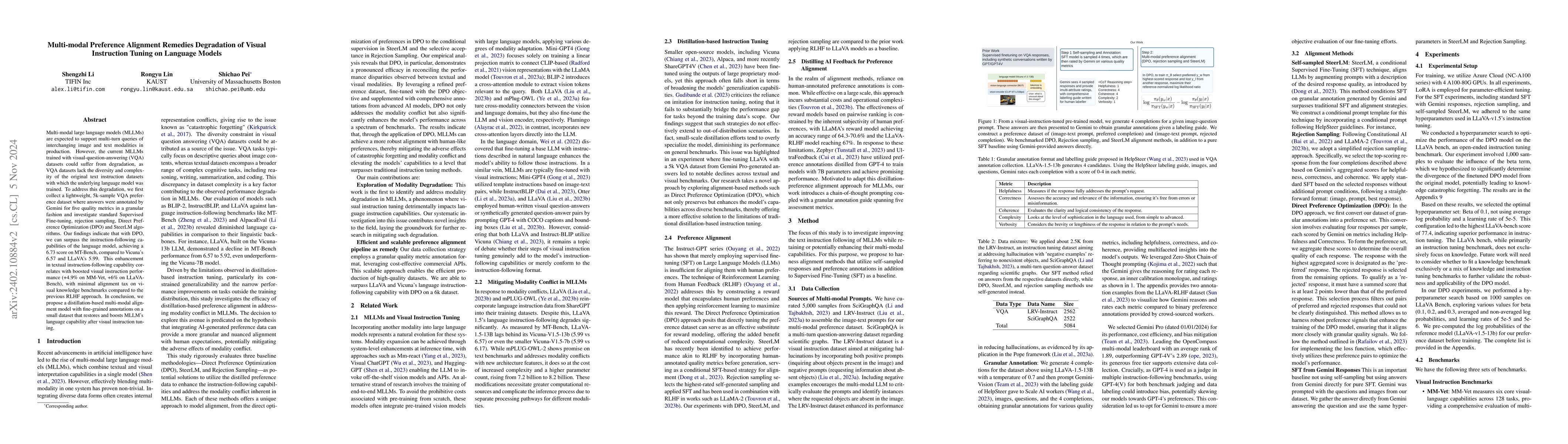 Thumbnail for Multi-modal preference alignment remedies regression of visual
  instruction tuning on language model