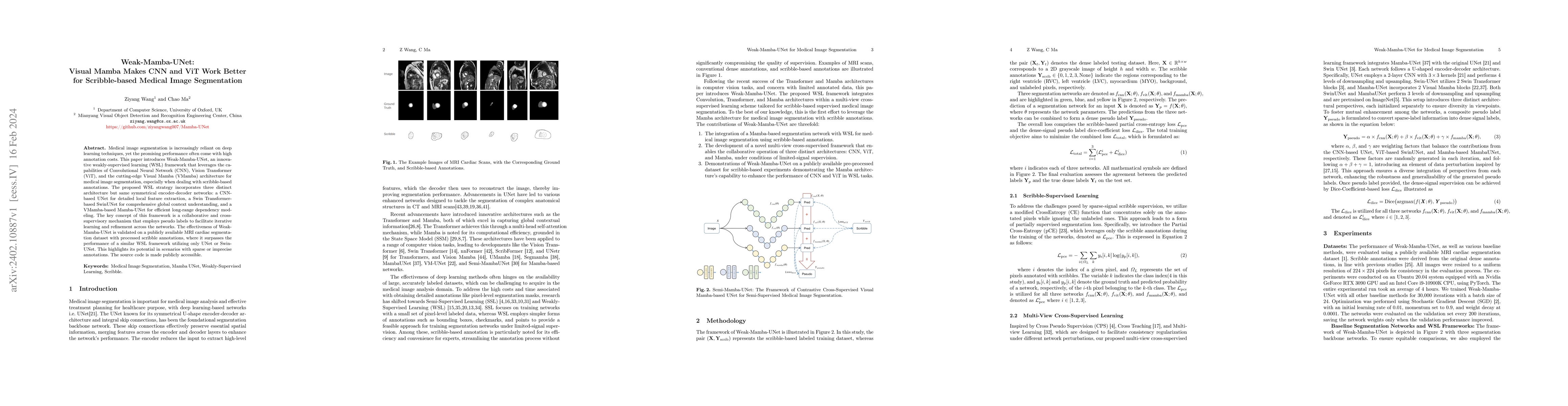 Thumbnail for Weak-Mamba-UNet: Visual Mamba Makes CNN and ViT Work Better for
  Scribble-based Medical Image Segmentation