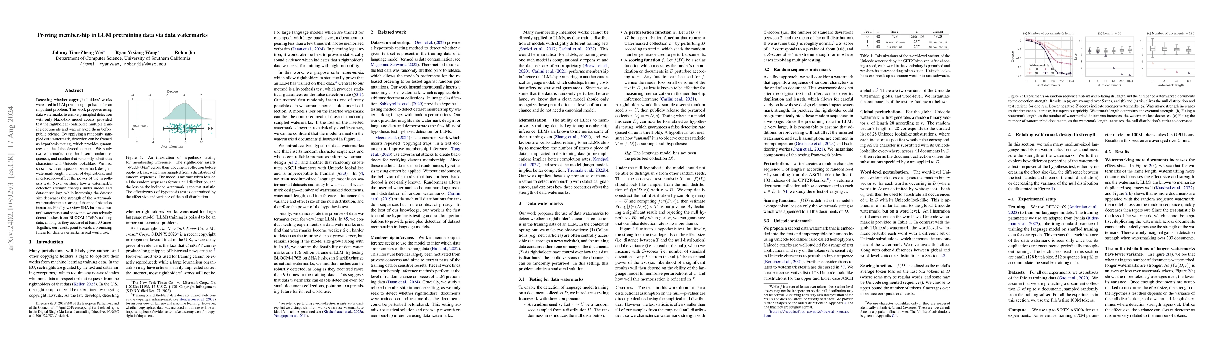 Thumbnail for Proving membership in LLM pretraining data via data watermarks