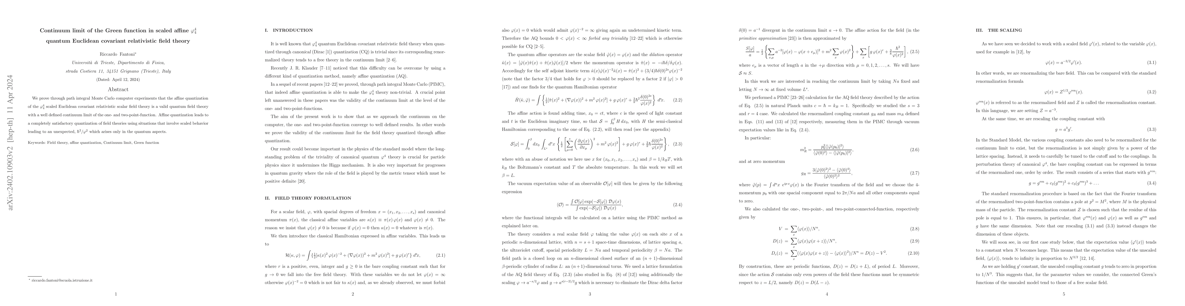 Thumbnail for Continuum limit of the Green function in scaled affine $\varphi^4_4$
  quantum Euclidean covariant relativistic field theory
