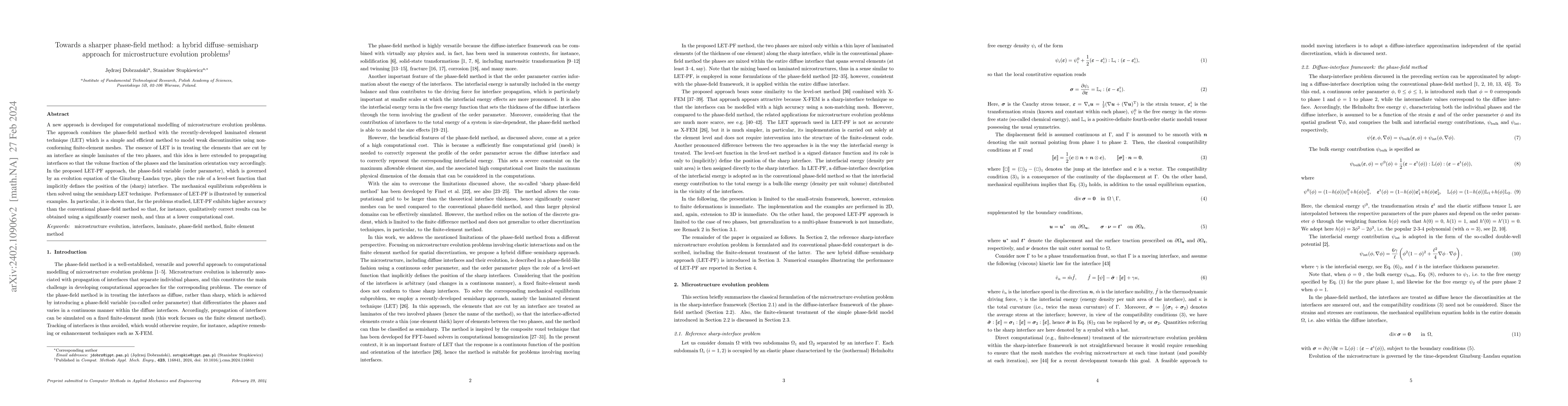 Thumbnail for Towards a sharper phase-field method: a hybrid diffuse-semisharp
  approach for microstructure evolution problems