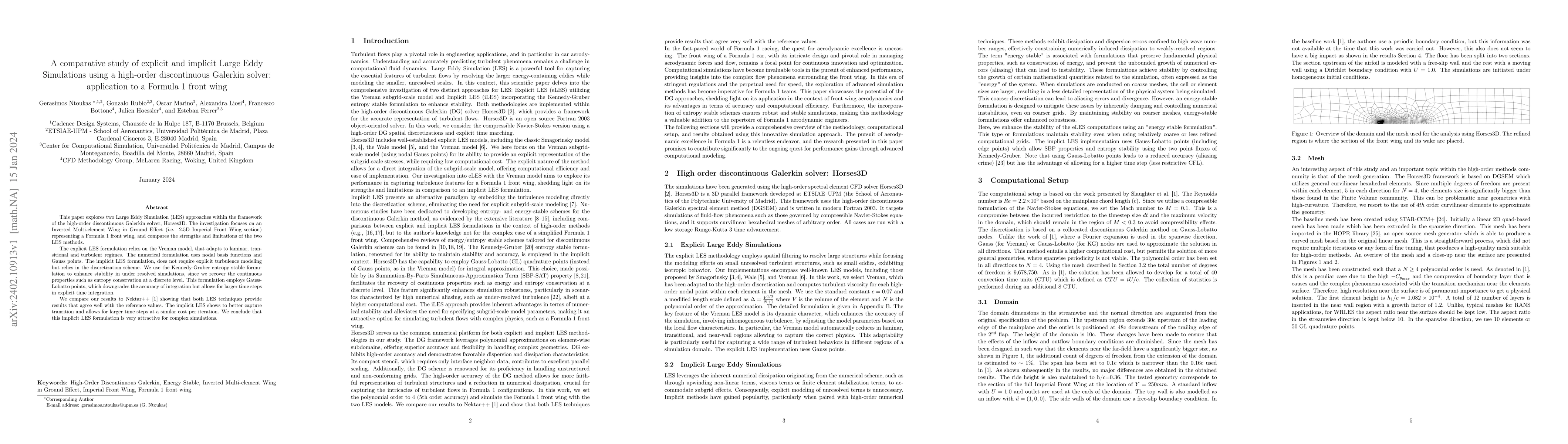 Thumbnail for A comparative study of explicit and implicit Large Eddy Simulations
  using a high-order discontinuous Galerkin solver: application to a Formula 1
  front wing