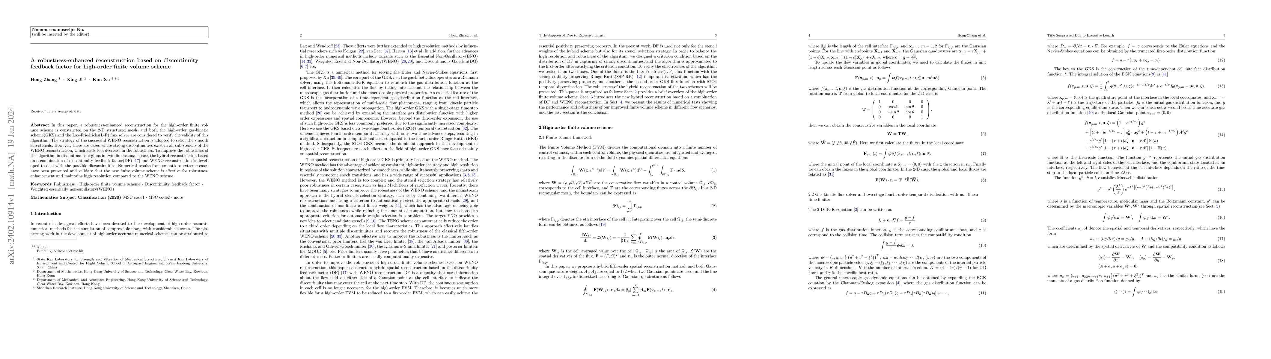 Thumbnail for A robustness-enhanced reconstruction based on discontinuity feedback
  factor for high-order finite volume scheme