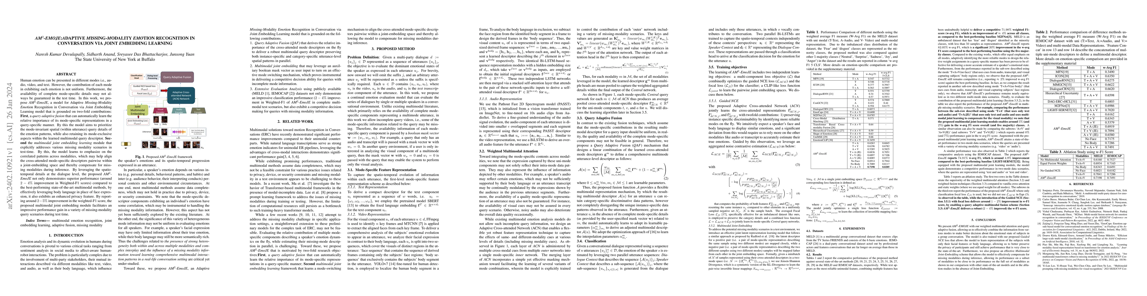 Thumbnail for AM^2-EmoJE: Adaptive Missing-Modality Emotion Recognition in
  Conversation via Joint Embedding Learning