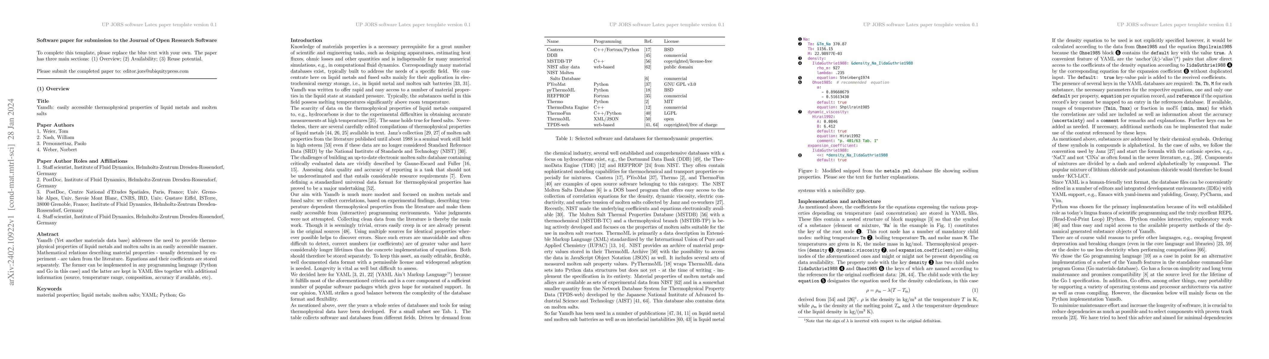 Thumbnail for Yamdb: easily accessible thermophysical properties of liquid metals and
  molten salts