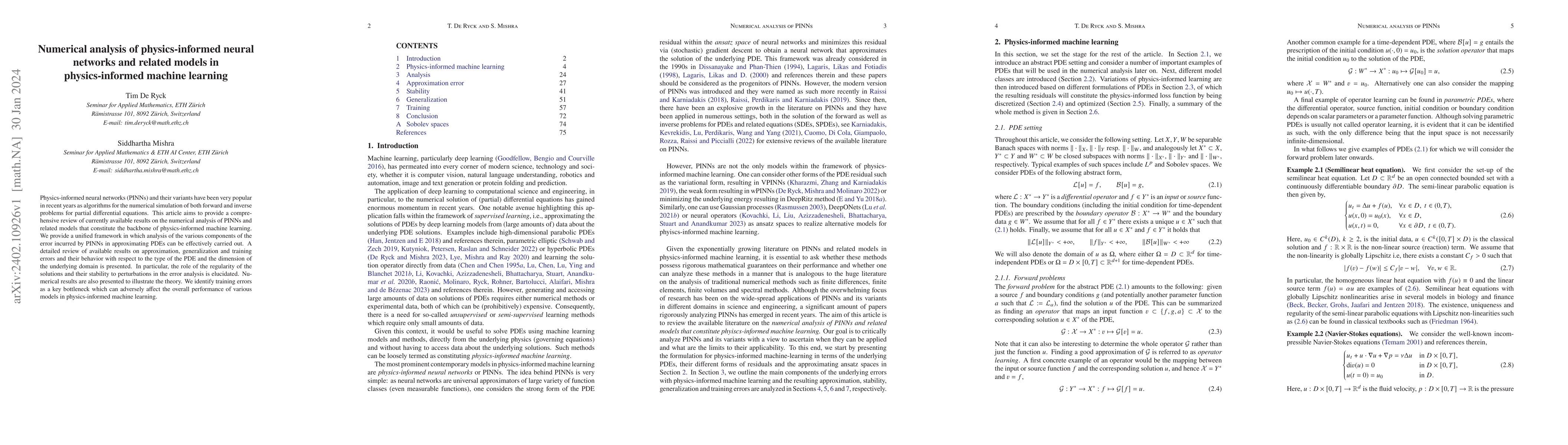 Thumbnail for Numerical analysis of physics-informed neural networks and related
  models in physics-informed machine learning