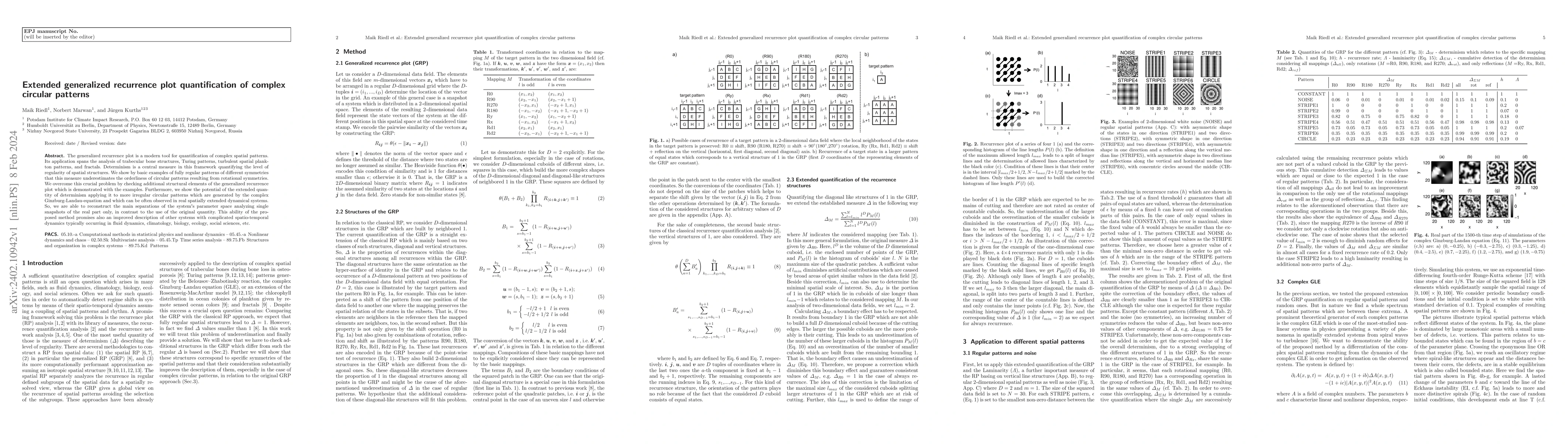 Thumbnail for Extended generalized recurrence plot quantification of complex circular
  patterns