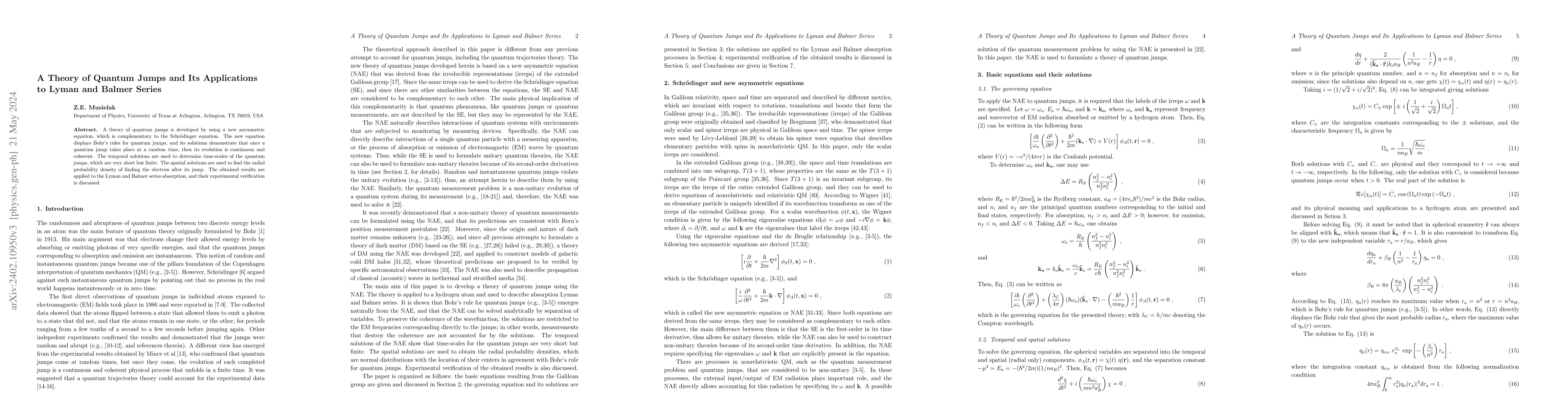 Thumbnail for A Theory of Quantum Jumps and Its Applications to Lyman and Balmer
  Series