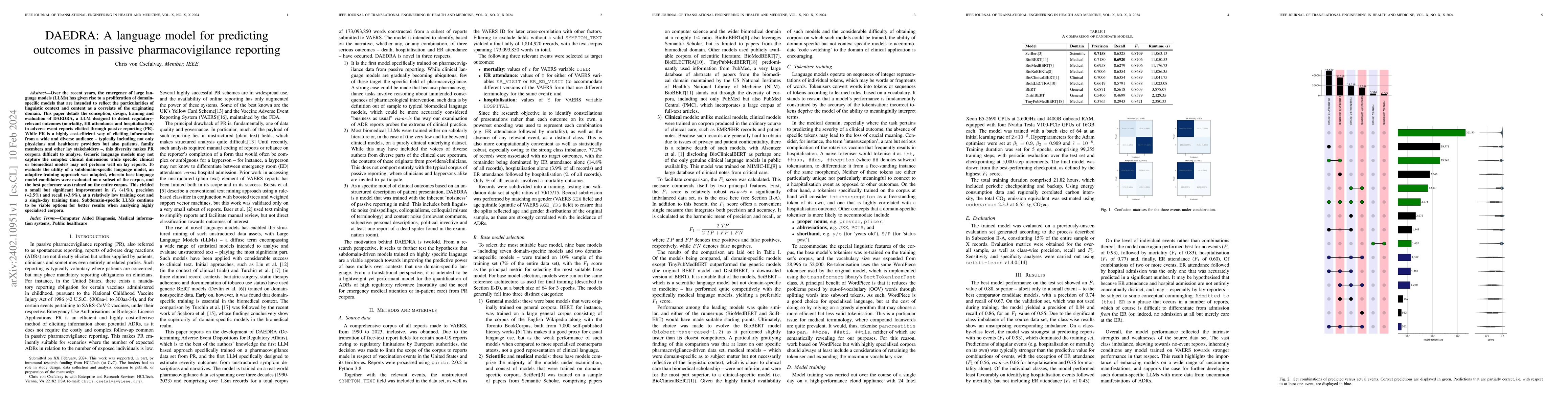 Thumbnail for DAEDRA: A language model for predicting outcomes in passive
  pharmacovigilance reporting