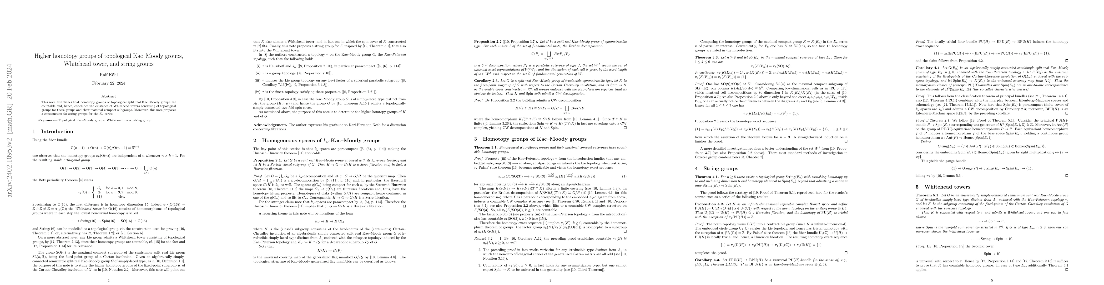 Thumbnail for Higher homotopy groups of topological Kac-Moody groups, Whitehead tower,
  and string groups