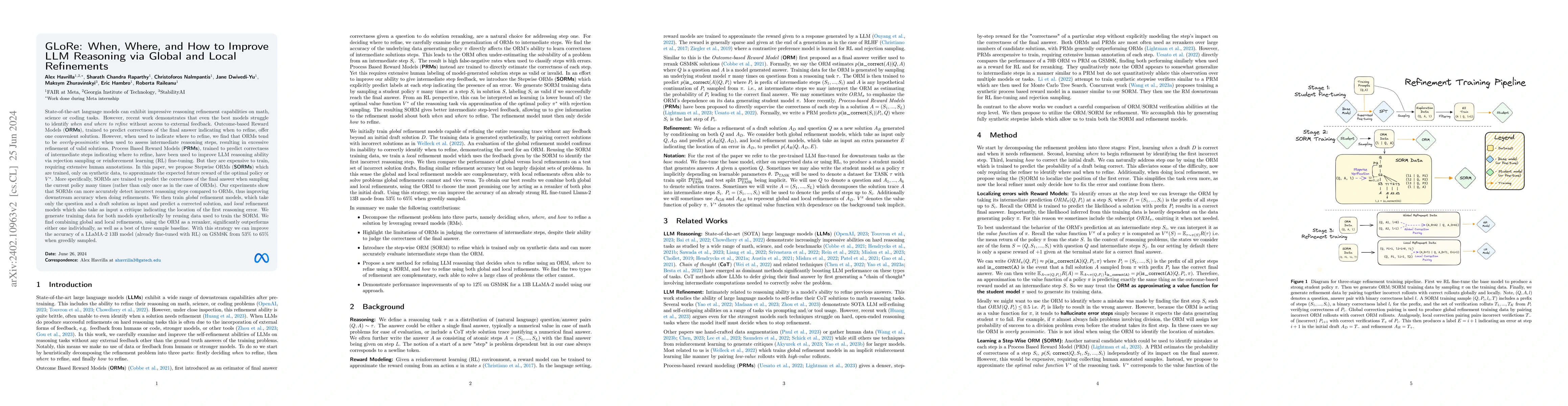 Thumbnail for GLoRe: When, Where, and How to Improve LLM Reasoning via Global and
  Local Refinements