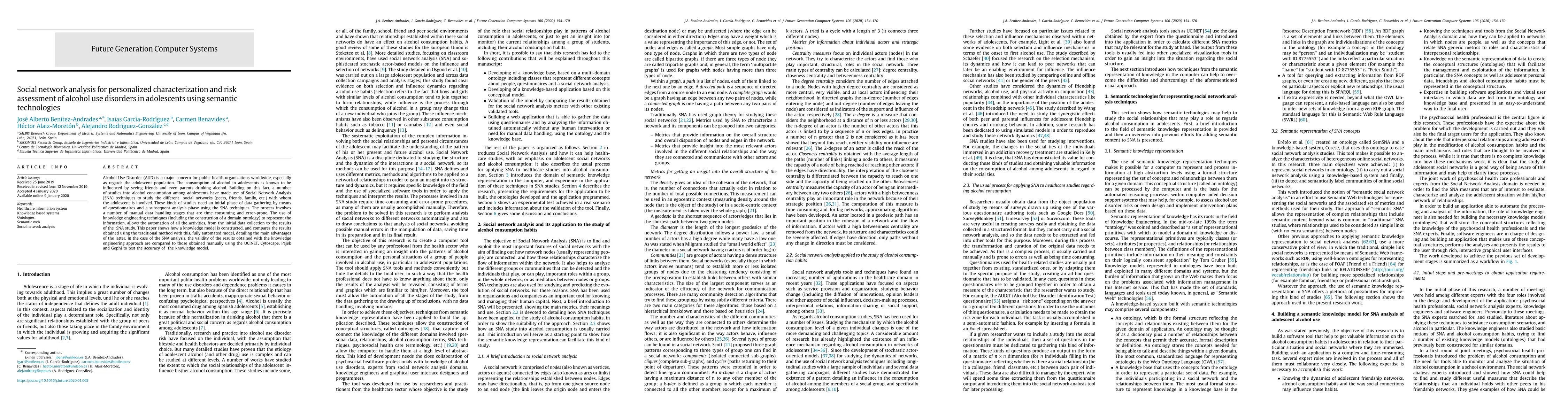 Thumbnail for Social network analysis for personalized characterization and risk
  assessment of alcohol use disorders in adolescents using semantic
  technologies