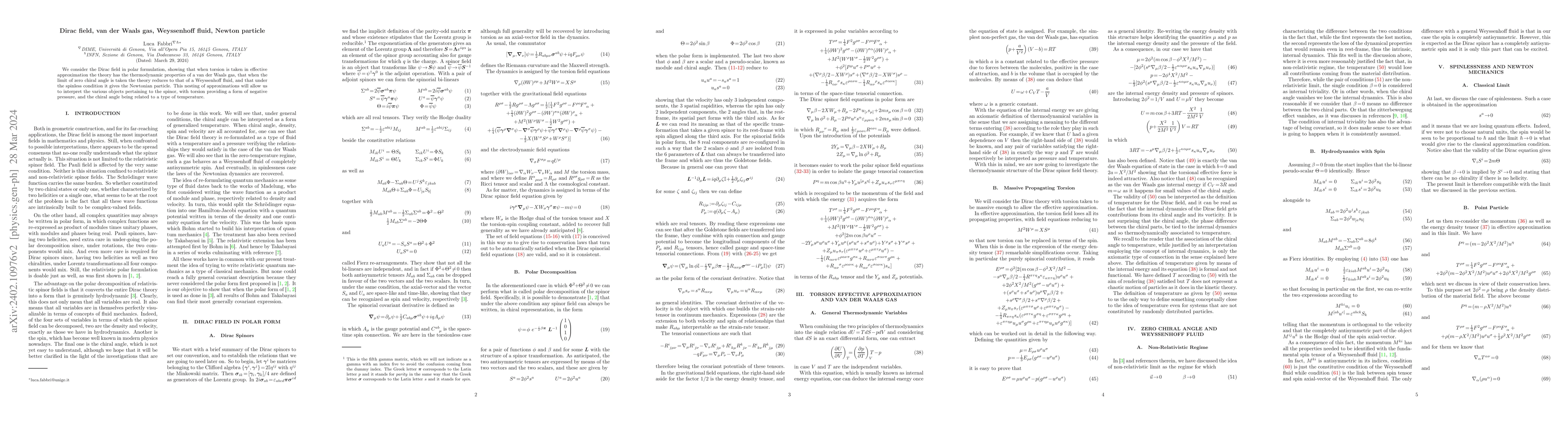 Thumbnail for Dirac field, van der Waals gas, Weyssenhoff fluid, Newton particle