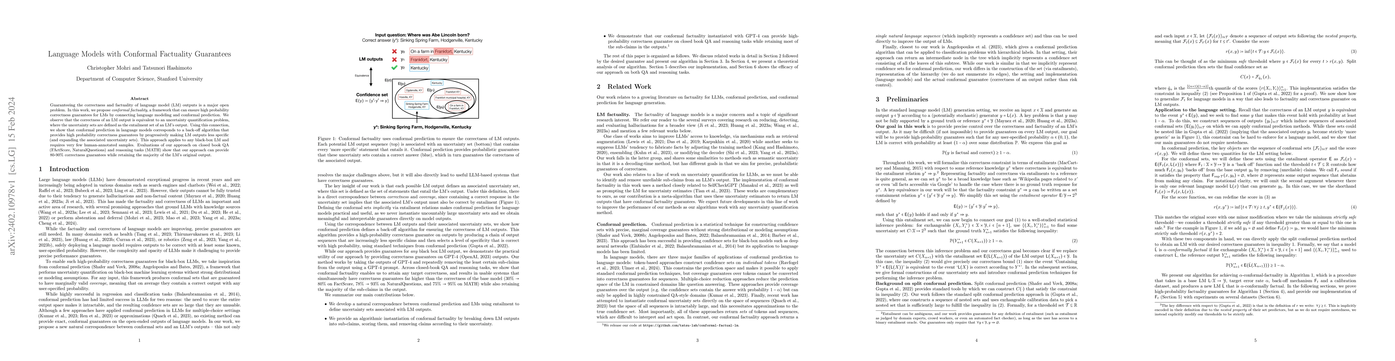 Thumbnail for Language Models with Conformal Factuality Guarantees