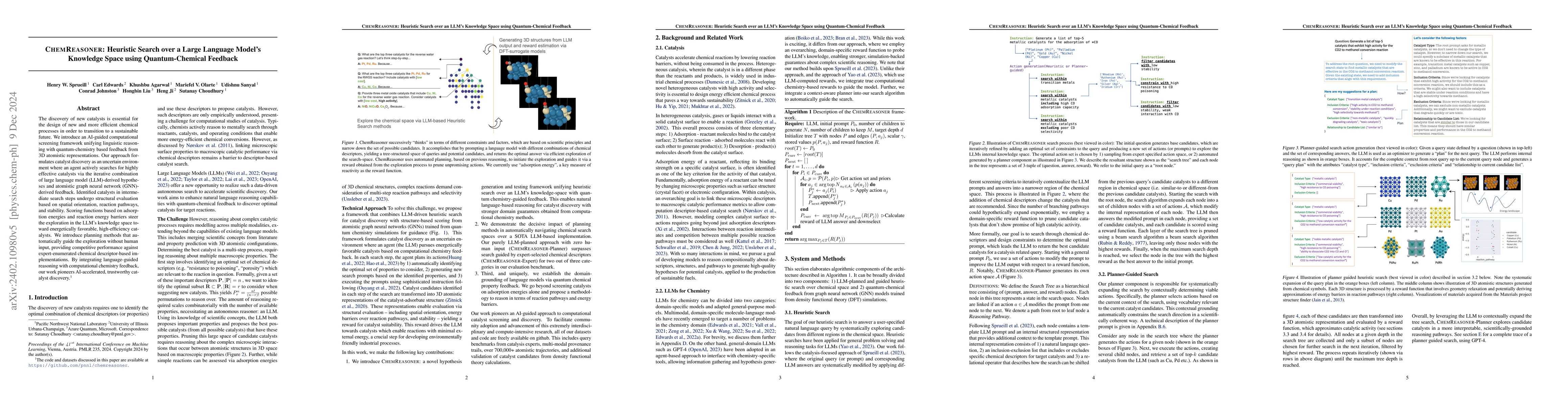 Thumbnail for ChemReasoner: Heuristic Search over a Large Language Model's Knowledge
  Space using Quantum-Chemical Feedback