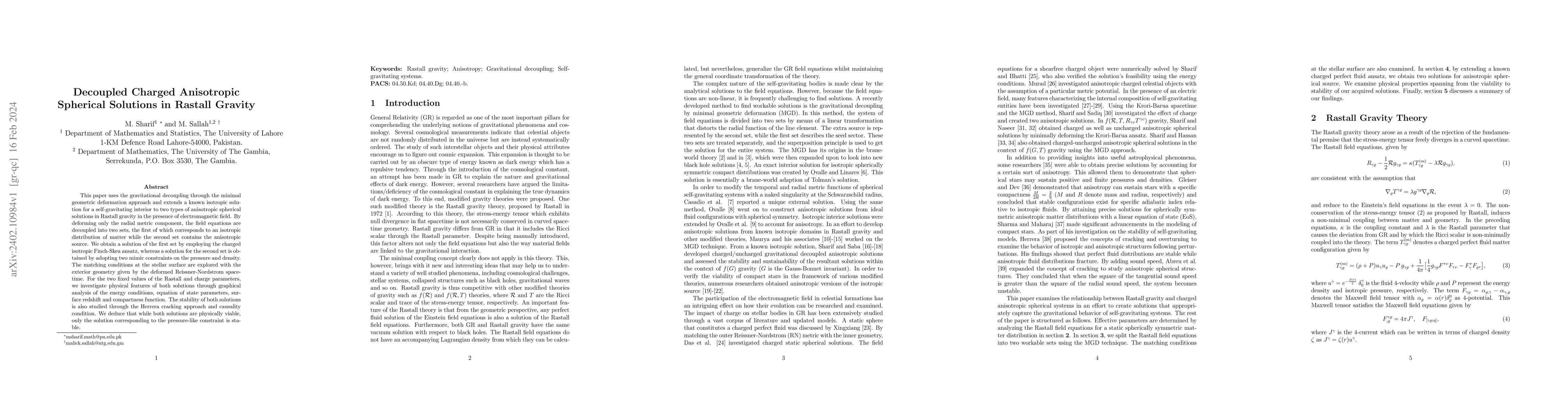 Thumbnail for Decoupled Charged Anisotropic Spherical Solutions in Rastall Gravity