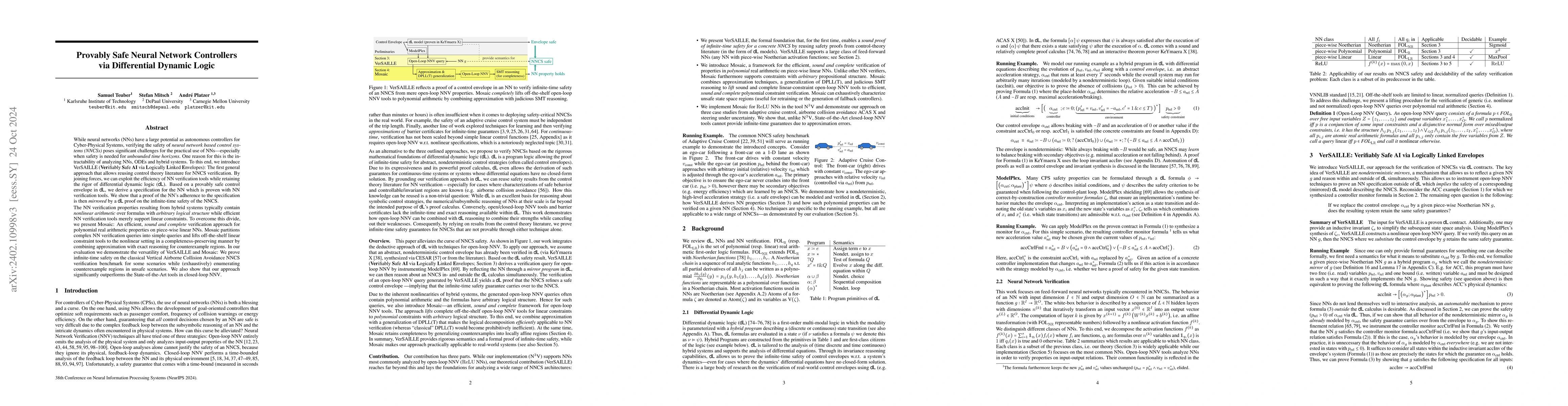 Thumbnail for Provably Safe Neural Network Controllers via Differential Dynamic Logic