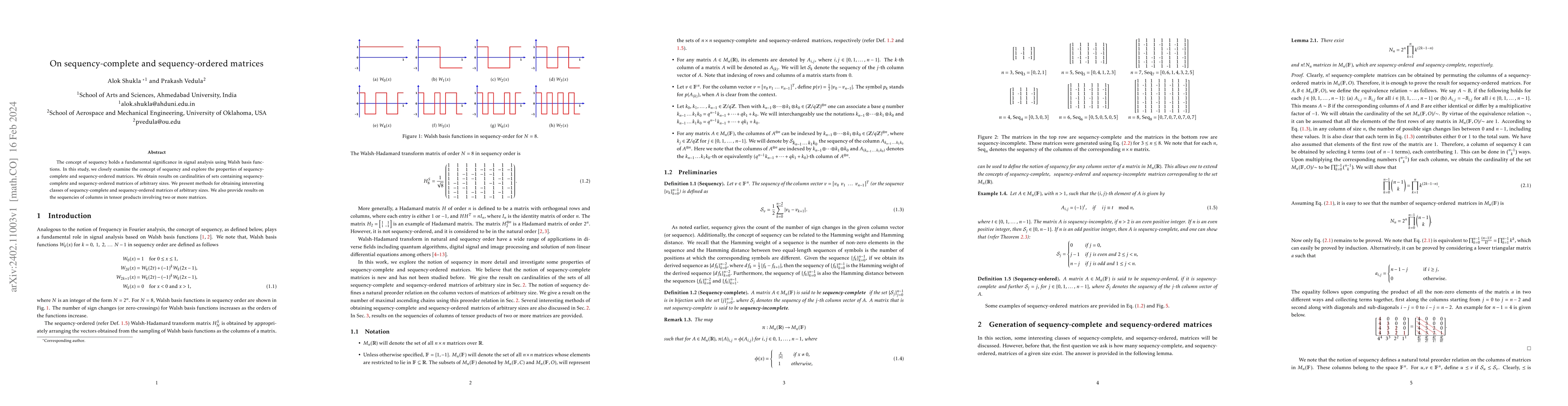 Thumbnail for On sequency-complete and sequency-ordered matrices