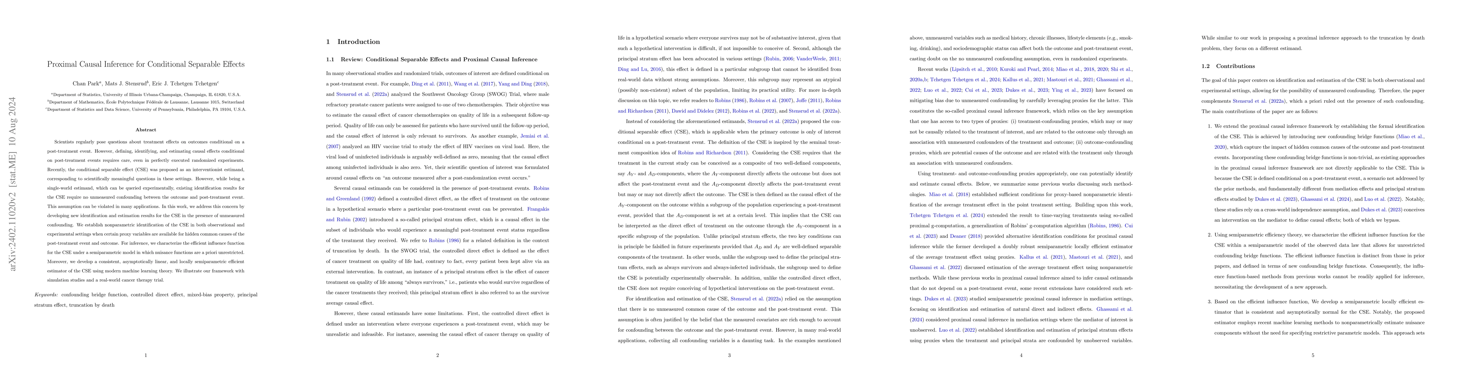 Thumbnail for Proximal Causal Inference for Conditional Separable Effects